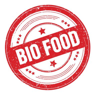 Kırmızı yuvarlak grungy doku damgası üzerine BIO FOOD metni.