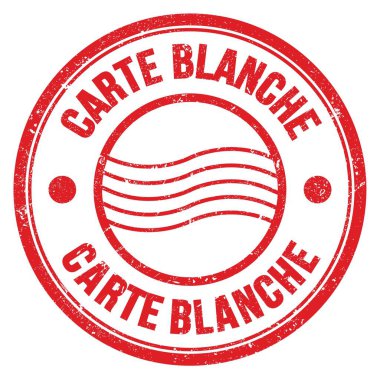 CARTE BLANCHE Kelime kırmızı yuvarlak posta damgası işareti üzerine yazılmış