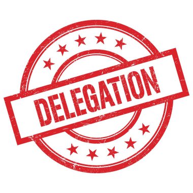 Kırmızı yuvarlak vintage kauçuk damga üzerine yazılmış yetkilendirme metni.