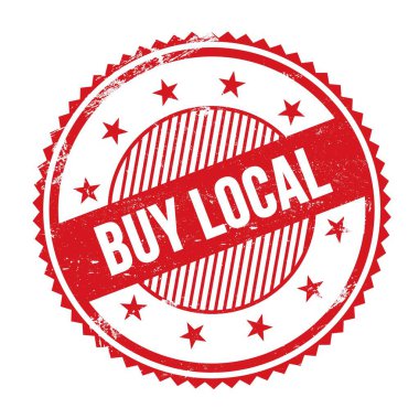 Kırmızı grungy zig zag kenarları yuvarlak mühür üzerine yazılmış BUY LOCAL metin.