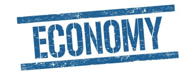 Mavi grungy çizgileri damgalı ECONOMY metni.