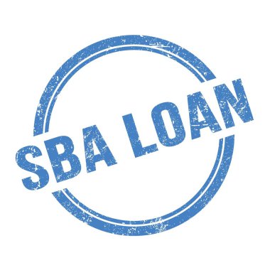 Mavi grungy vintage yuvarlak pulu üzerine yazılmış SBA kredi metni.