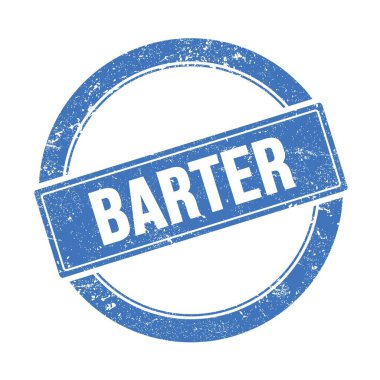 Mavi grungy yuvarlak vintage damga üzerinde BARTER metin.