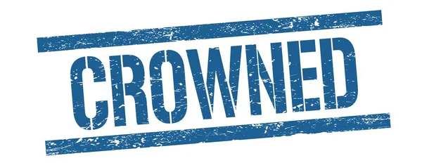 蓝色粗体线条上的Crowned文字邮票标志 — 图库照片