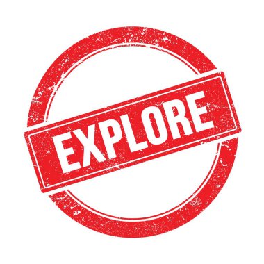 Kırmızı grungy yuvarlak vintage pul üzerinde EXPLORE metin.