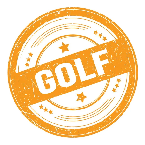 Golf Szöveg Narancssárga Kerek Grungy Textúra Bélyegző — Stock Fotó