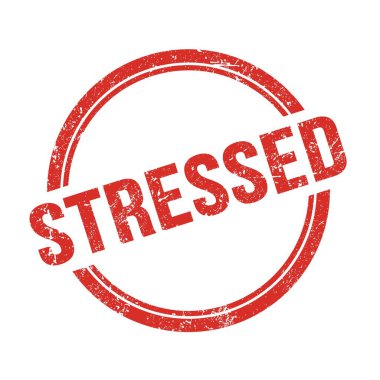 Kırmızı grungy vintage yuvarlak damgalı STRESED metin.