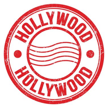 Kırmızı yuvarlak posta damgası üzerine yazılmış HOLYWOOD kelimesi