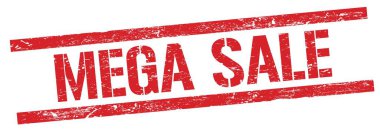 Kırmızı grungy dikdörtgen damga işareti üzerinde MEGA satışı metni.