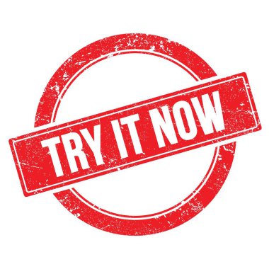 Dene şimdi kırmızı grungy yuvarlak vintage damga üzerinde metin.