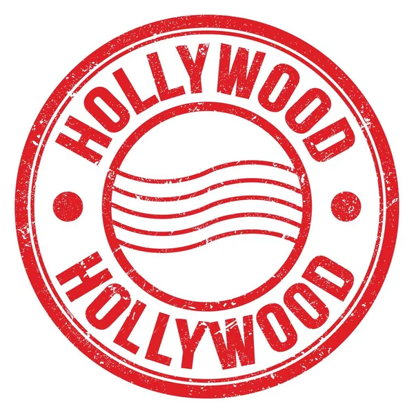 Слово Hollywood Написане Знаку Поштової Марки Червоного Раунду — стокове фото