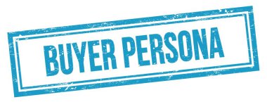 BUYER PERSONA mavi grungy vintage dikdörtgen damgalı metin.