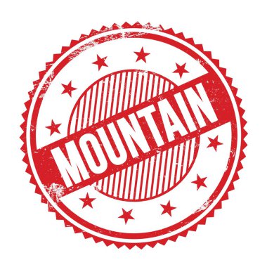 Kırmızı grungy zig zag kenarları yuvarlak mühür üzerine yazılmış MOUNTAIN metin.