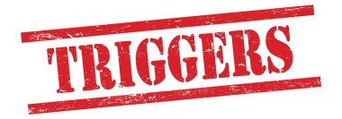 TRIGERS 'in kırmızı grungy vintage kauçuk damgalı metni.