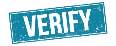 Mavi grungy dikdörtgen damga işareti üzerinde VERIFY metin.