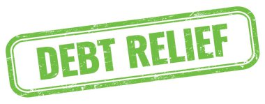 Yeşil grungy vintage dikdörtgen damgalı DEBT RELIEF metni.