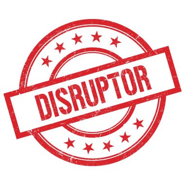 DISRUPTOR kırmızı yuvarlak lastik damga üzerine yazılmış metin.