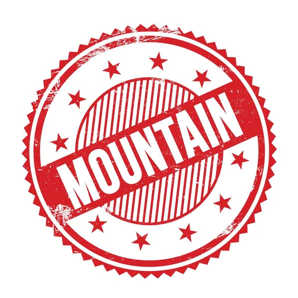 Mountain Tekst Geschreven Rode Grungy Zig Zag Randen Ronde Stempel — Stockfoto