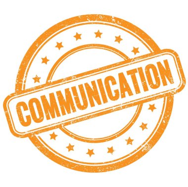 Turuncu antika lastik damgalı COMUNICATION metni.