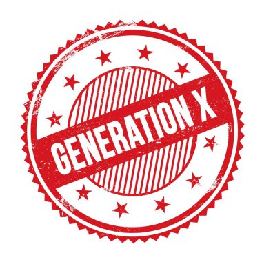 GENERATION X metin kırmızı grungy zig zag kenarları yuvarlak mühür.