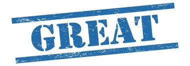 Mavi grungy vintage kauçuk damga üzerine harika metin.