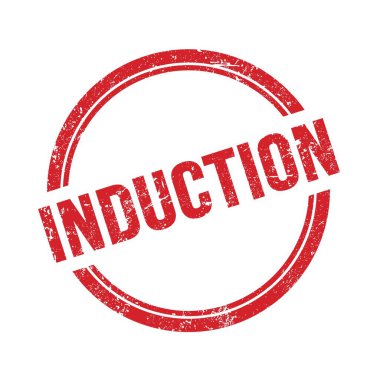 Kırmızı grungy vintage yuvarlak pul üzerine yazılmış INDUCTION metni.
