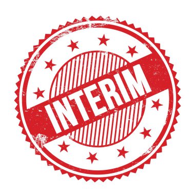 Kırmızı grungy zig zag kenarları yuvarlak mühür üzerine yazılmış INTERIM metin.