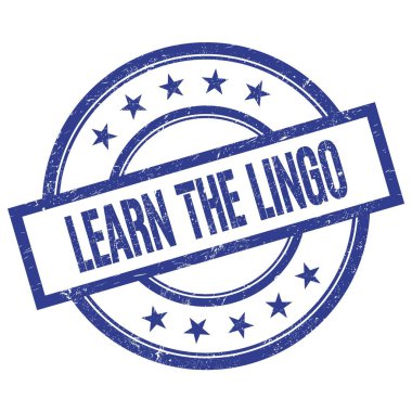 LINGO metnini mavi yuvarlak vintage kauçuk damga üzerine yazmayı öğren.