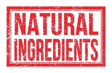 NATURAL INGREDIENTS, kırmızı dikdörtgen mühür işareti üzerine yazılmış kelimeler