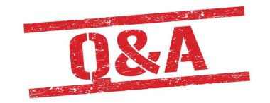 Kırmızı grungy dikdörtgen damga işareti üzerinde Q & A metni.