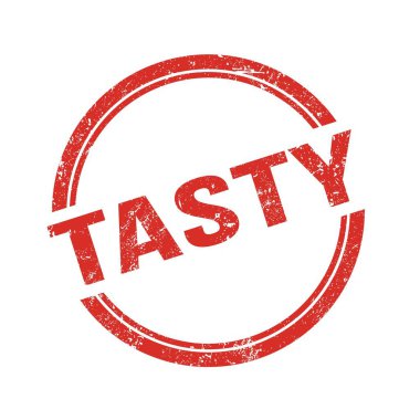 Kırmızı grungy vintage yuvarlak damga üzerine yazılmış lezzetli metin.