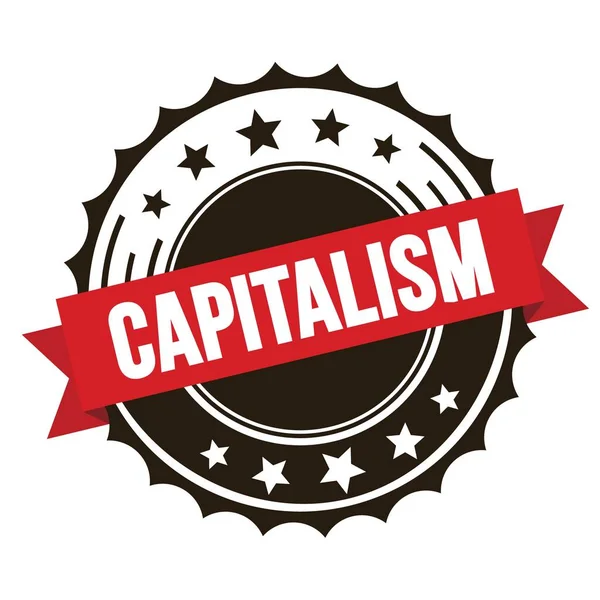 Capitalismテキストオン赤茶色リボンバッジスタンプ — ストック写真