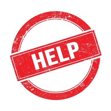 Kırmızı grungy yuvarlak vintage damga üzerinde yardım metni.