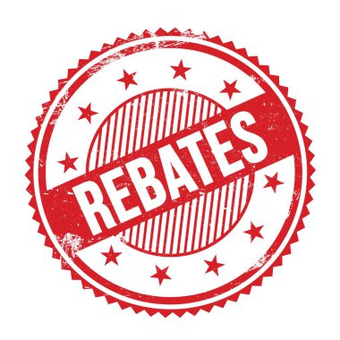 Kırmızı grungy zig zag kenarlarında yazılmış REBATES metni yuvarlak pul.
