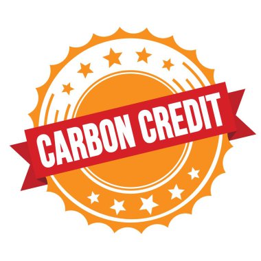 Kırmızı turuncu rozet damgalı CARBON CREDIT metni.