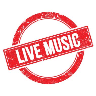 Kırmızı grungy yuvarlak vintage damga üzerinde LIVE MÜZİK metin.