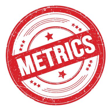 Kırmızı yuvarlak grungy doku damgası üzerine METRICS metni.