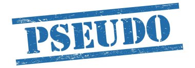 Mavi grungy vintage kauçuk damgalı PSEUDO metni.