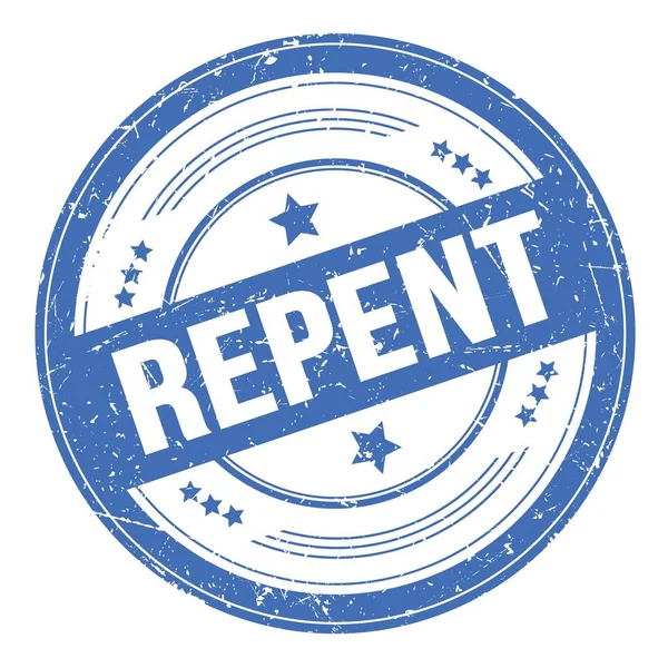 Repent Szöveg Kék Kerek Grungy Textúra Bélyegzőn — Stock Fotó