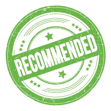 Yeşil yuvarlak grungy desen damgalı RECOMENDED metin.