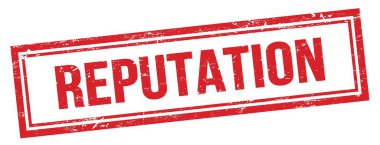 Kırmızı grungy vintage dikdörtgen damgalı REPUTATION metni.