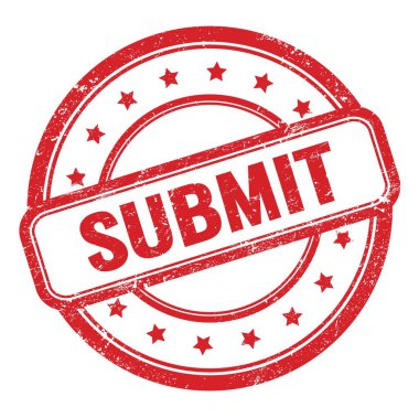 Kırmızı grungy vintage yuvarlak kauçuk damgalı SUBMIT metin.