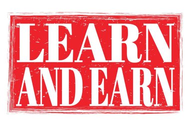 ÖĞREN VE EARN, kırmızı kirli damga işareti üzerine yazılmış kelimeler