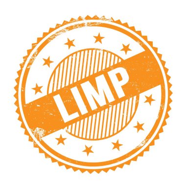 Turuncu grungy zig zag kenarlarında yazılmış LIMP metni yuvarlak pul.