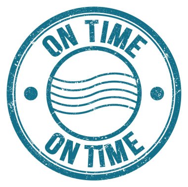 ON TIME sözcüğü mavi yuvarlak posta damgası işareti üzerine yazıldı