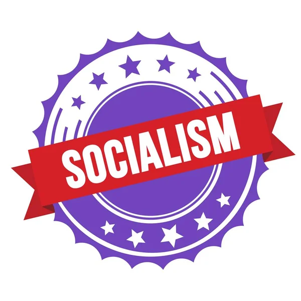 红紫带章的Socialism文字 — 图库照片