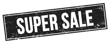 Siyah grungy dikdörtgen damga işareti üzerinde süper satış metni.
