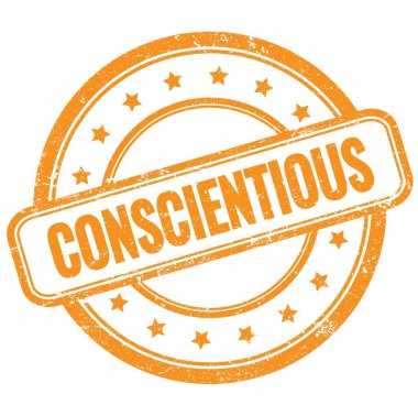 Turuncu, eski, kirli, yuvarlak, lastik damga üzerine bilinçli bir metin..