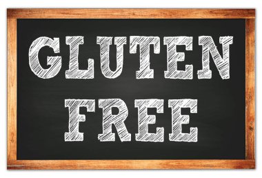 Siyah ahşap çerçeve okul tahtasına yazılmış GLUTEN FREE
