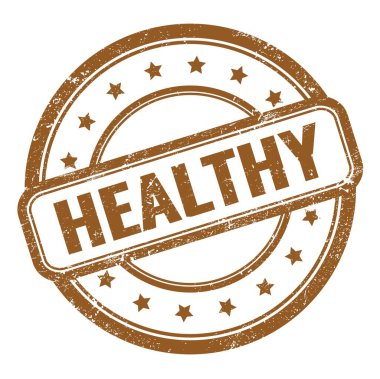 Kahverengi grungy vintage yuvarlak kauçuk damgalı sağlık metni.